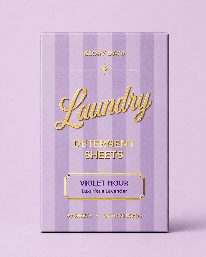 Glory Days Violet Hour eco laundry detergent sheets, plastic-free box
