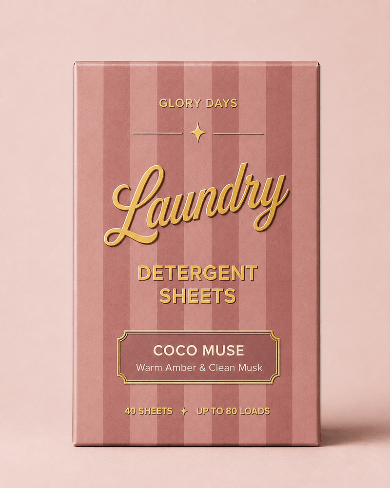 Glory Days Coco Muse eco laundry detergent sheets, plastic-free box