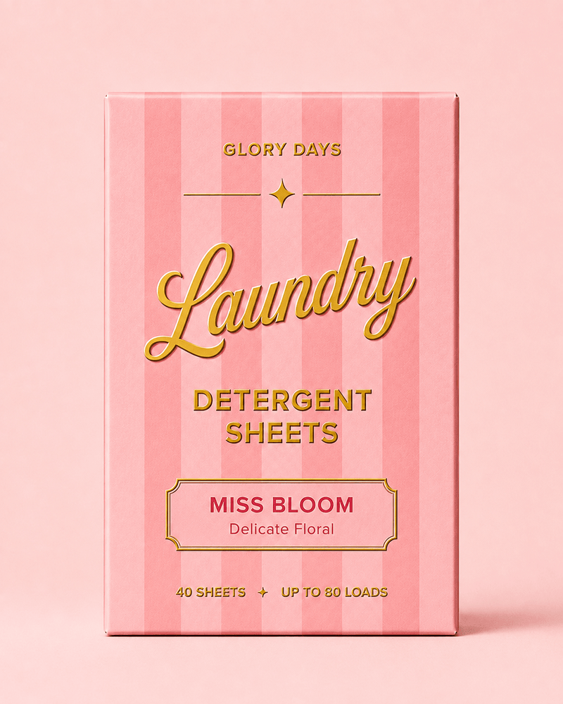 Glory Days Miss Bloom eco laundry detergent sheets, plastic-free box