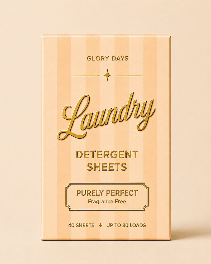 Glory Days Purely Perfect eco laundry detergent sheets, plastic-free box
