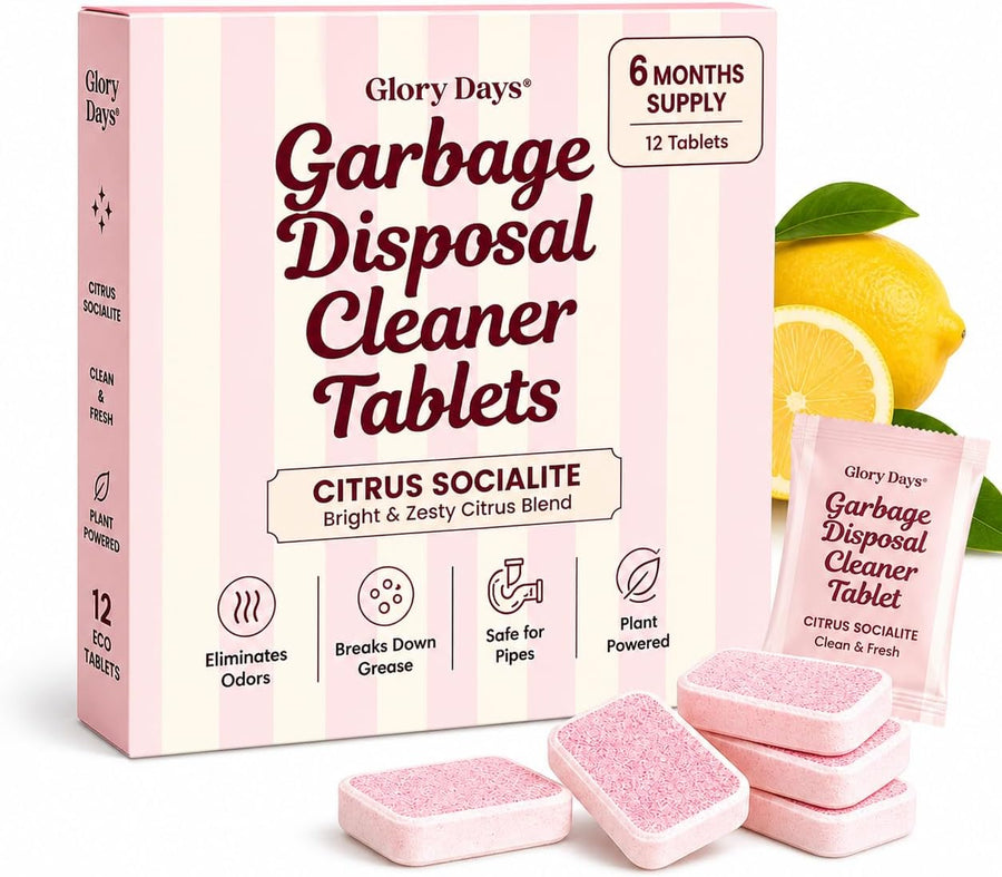Garbage Disposal Cleaner and Deodorizer Tablets, Foaming Citrus Drain Freshener, Sink Odor and Grease Buildup Remover, Septic Safe, Plant Based, Plastic Free